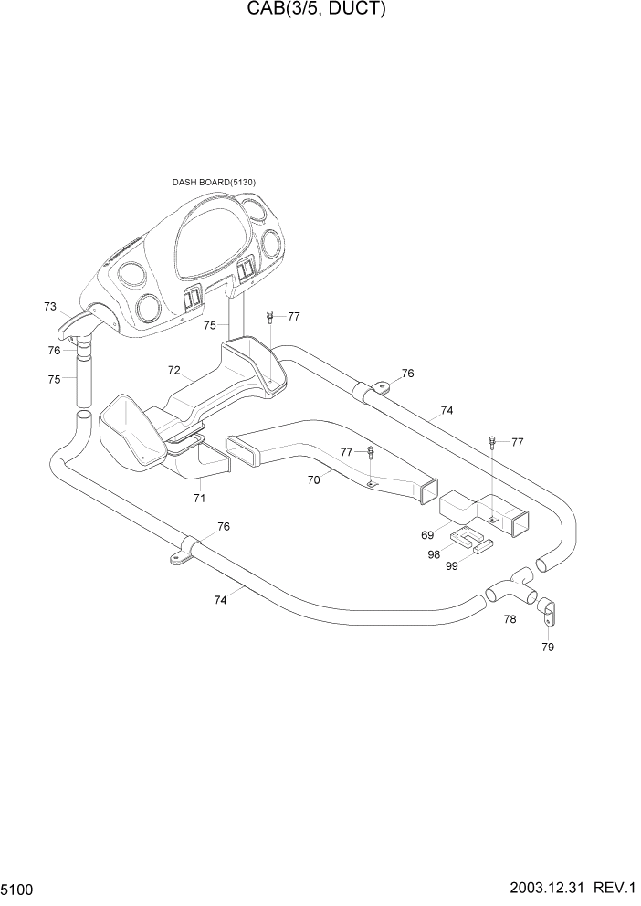 Схема запчастей Hyundai HL770-7 - PAGE 5100 CAB(3/5, DUCT) СТРУКТУРА