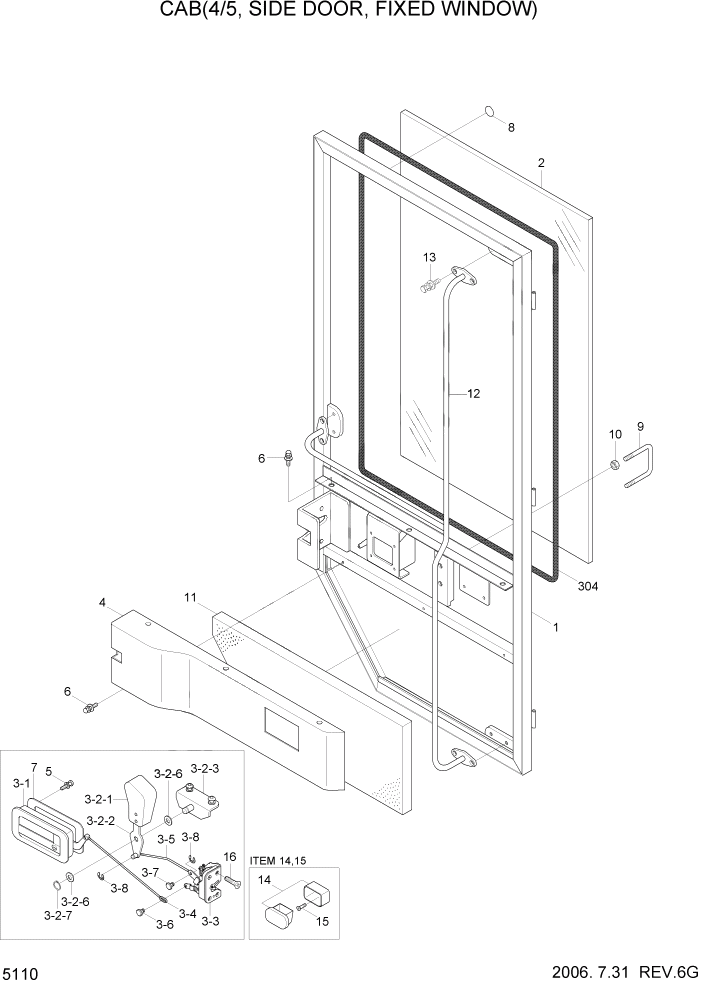 Схема запчастей Hyundai HL770-7 - PAGE 5110 CAB(4/5, SIDE DOOR, FIXED WINDOW) СТРУКТУРА