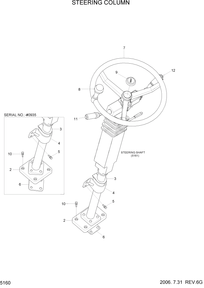 Схема запчастей Hyundai HL770-7 - PAGE 5160 STEERING COLUMN СТРУКТУРА
