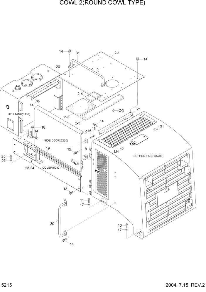 Схема запчастей Hyundai HL770-7 - PAGE 5215 COWL 2(ROUND COWL TYPE) СТРУКТУРА