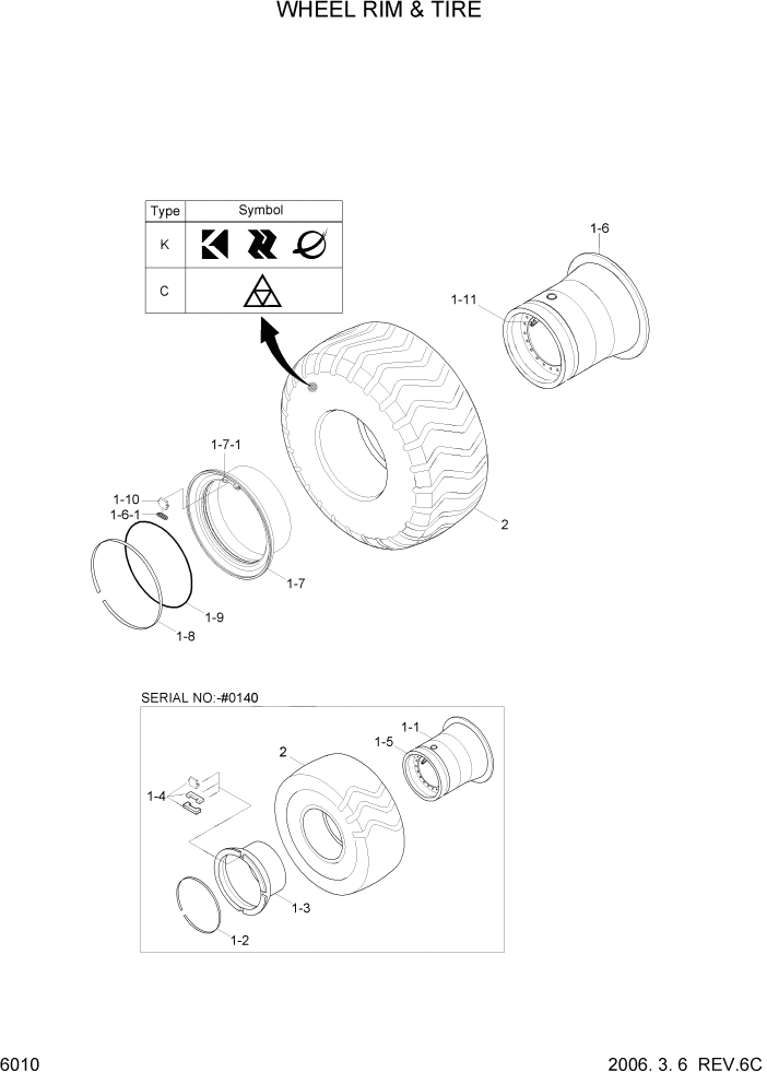 Схема запчастей Hyundai HL770-7 - PAGE 6010 WHEEL RIM & TIRE СИЛОВАЯ СИСТЕМА