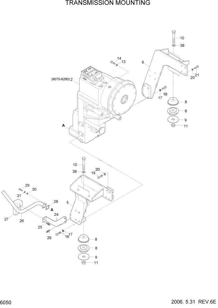 Схема запчастей Hyundai HL770-7 - PAGE 6050 TRANSMISSION MOUNTING СИЛОВАЯ СИСТЕМА