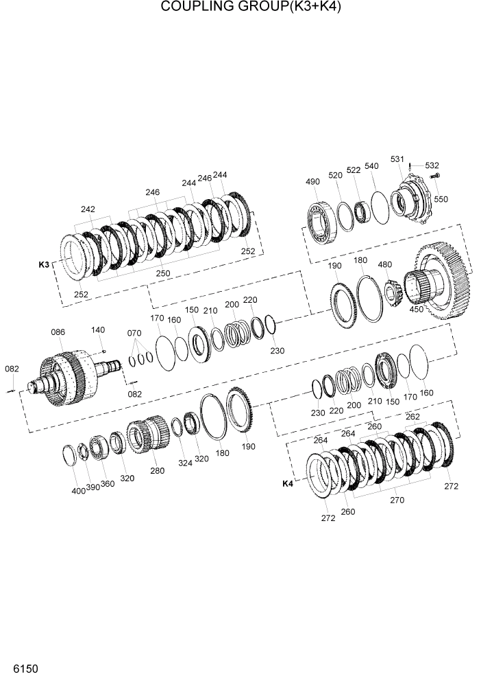 Схема запчастей Hyundai HL770-7 - PAGE 6150 COUPLING GROUP(K3+K4) СИЛОВАЯ СИСТЕМА