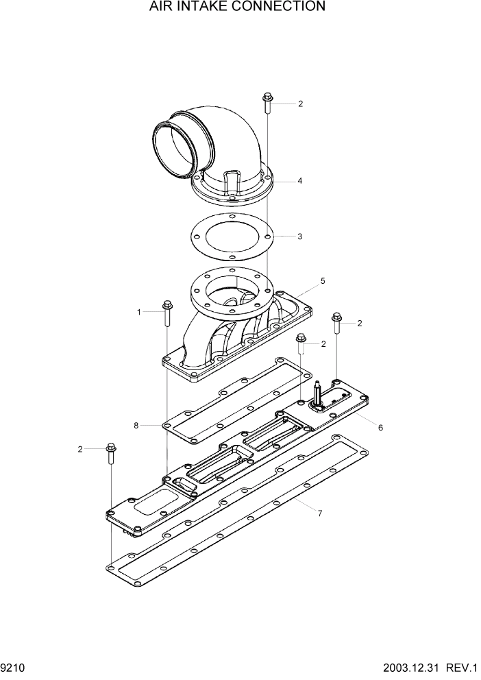Схема запчастей Hyundai HL770-7 - PAGE 9210 AIR INTAKE CONNECTION ДВИГАТЕЛЬ БАЗА