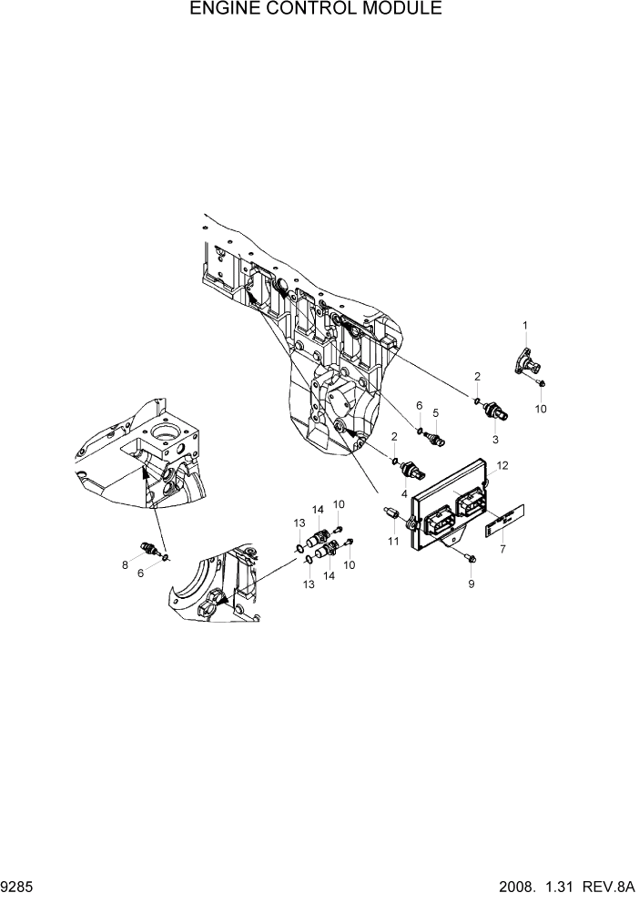 Схема запчастей Hyundai HL770-7 - PAGE 9285 ENGINE CONTROL MODULE ДВИГАТЕЛЬ БАЗА