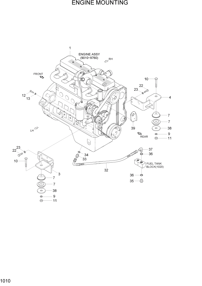 Схема запчастей Hyundai HL770-7A - PAGE 1010 ENGINE MOUNTING СИСТЕМА ДВИГАТЕЛЯ
