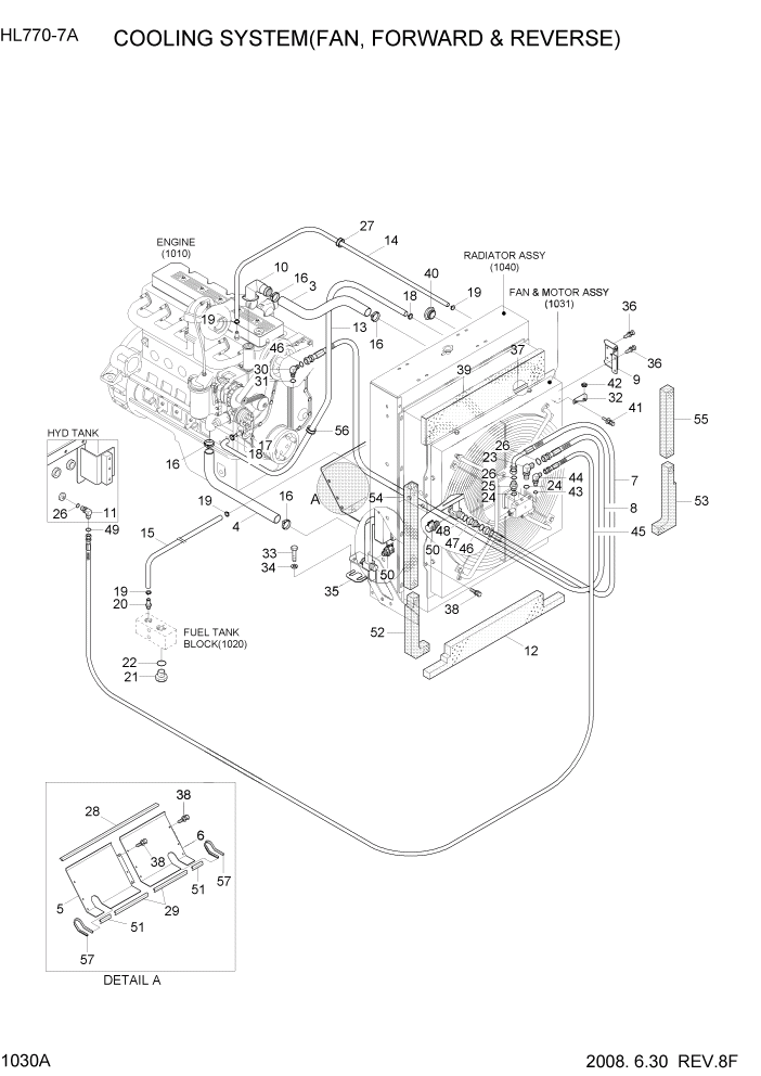 Схема запчастей Hyundai HL770-7A - PAGE 1030A COOLING SYSTEM(FAN, FORWARD & REVERSE) СИСТЕМА ДВИГАТЕЛЯ