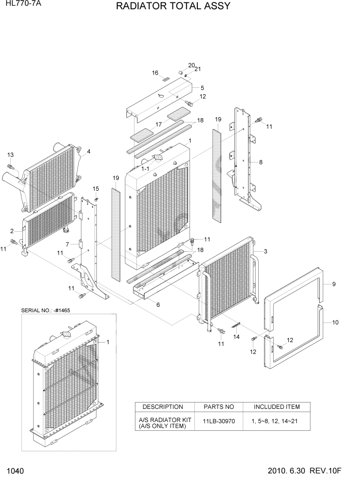 Схема запчастей Hyundai HL770-7A - PAGE 1040 RADIATOR TOTAL ASSY СИСТЕМА ДВИГАТЕЛЯ