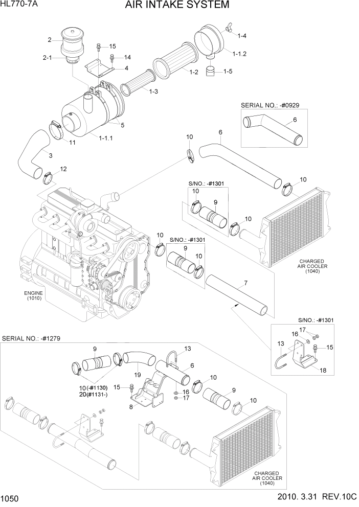 Схема запчастей Hyundai HL770-7A - PAGE 1050 AIR INTAKE SYSTEM СИСТЕМА ДВИГАТЕЛЯ