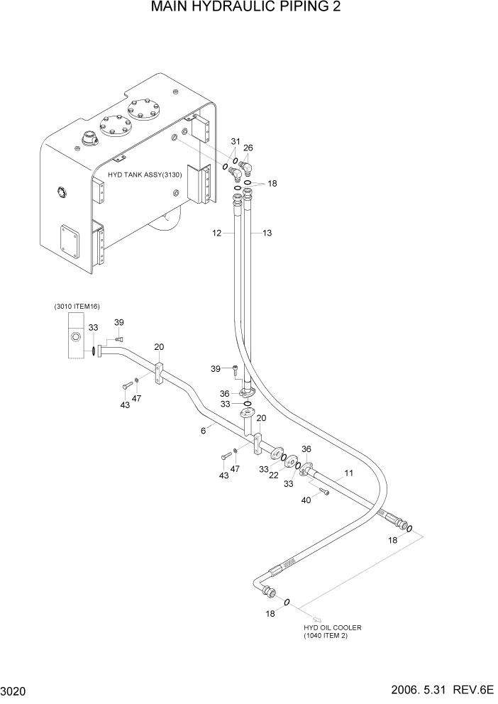 Схема запчастей Hyundai HL770-7A - PAGE 3020 MAIN HYDRAULIC PIPING 2 ГИДРАВЛИЧЕСКАЯ СИСТЕМА