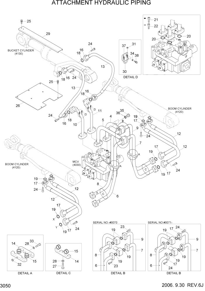 Схема запчастей Hyundai HL770-7A - PAGE 3050 ATTACHMENT HYDRAULIC PIPING ГИДРАВЛИЧЕСКАЯ СИСТЕМА