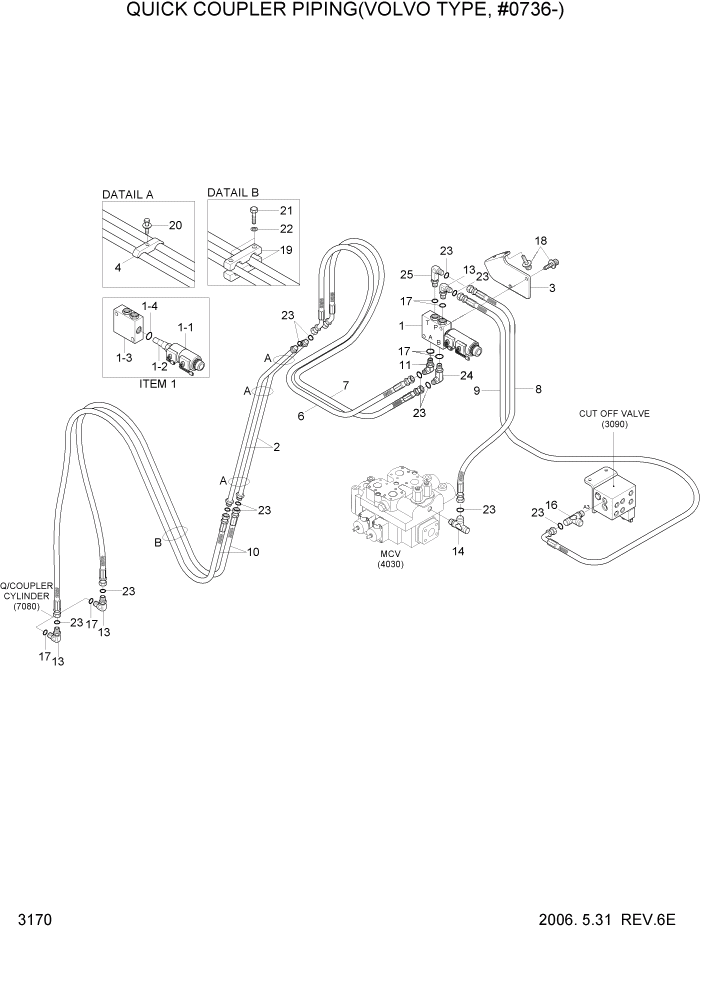 Схема запчастей Hyundai HL770-7A - PAGE 3170 QUICK COUPLER PIPING(VOLVO TYPE, #0026-) ГИДРАВЛИЧЕСКАЯ СИСТЕМА
