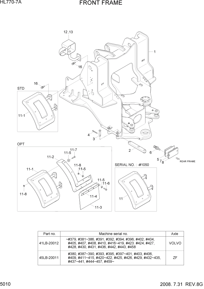 Схема запчастей Hyundai HL770-7A - PAGE 5010 FRONT FRAME СТРУКТУРА