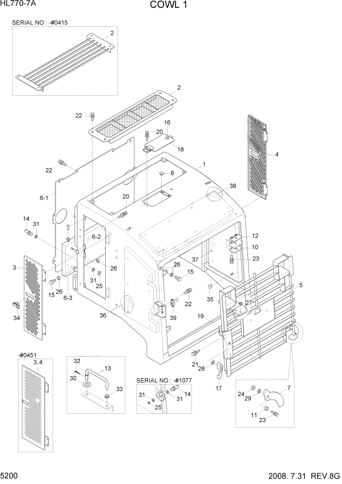 Схема запчастей Hyundai HL770-7A - PAGE 5200 COWL 1 СТРУКТУРА