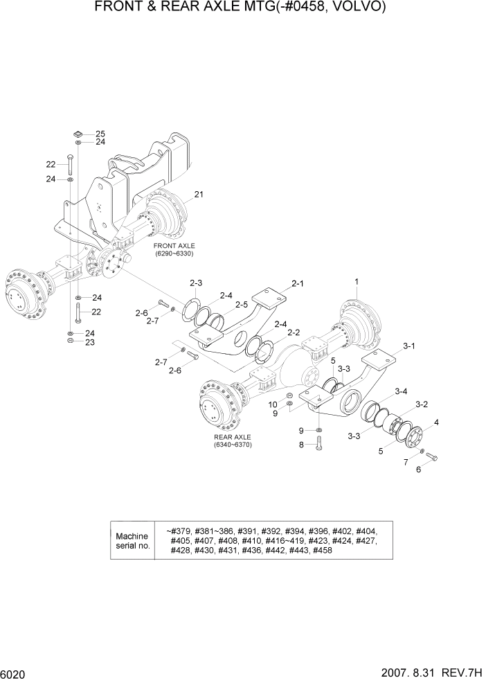 Схема запчастей Hyundai HL770-7A - PAGE 6020 FRONT & REAR AXLE MTG(-#0458, VOLVO) СИЛОВАЯ СИСТЕМА