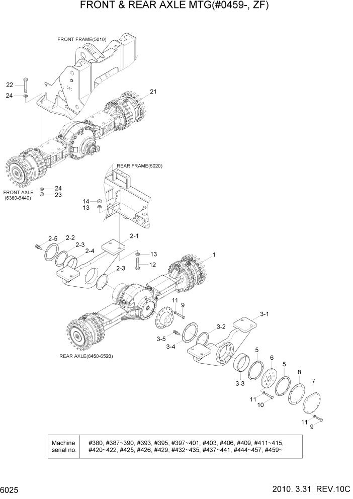 Схема запчастей Hyundai HL770-7A - PAGE 6025 FRONT & REAR AXLE MTG(#0459-, ZF) СИЛОВАЯ СИСТЕМА
