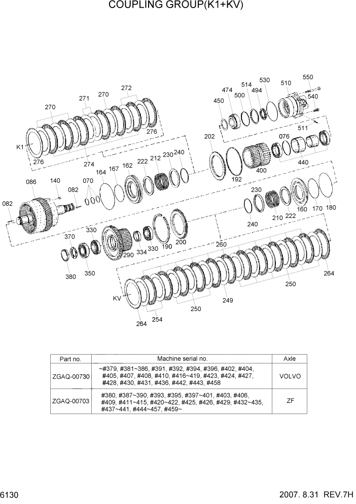 Схема запчастей Hyundai HL770-7A - PAGE 6130 COUPLING GROUP(K1+KV) СИЛОВАЯ СИСТЕМА