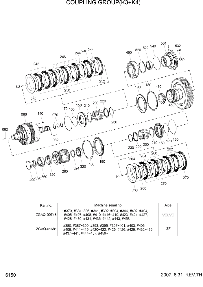 Схема запчастей Hyundai HL770-7A - PAGE 6150 COUPLING GROUP(K3+K4) СИЛОВАЯ СИСТЕМА