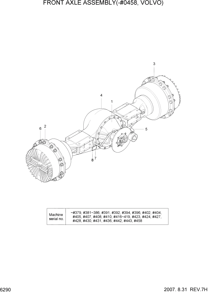 Схема запчастей Hyundai HL770-7A - PAGE 6290 FRONT AXLE ASSEMBLY(-#0458, VOLVO) СИЛОВАЯ СИСТЕМА