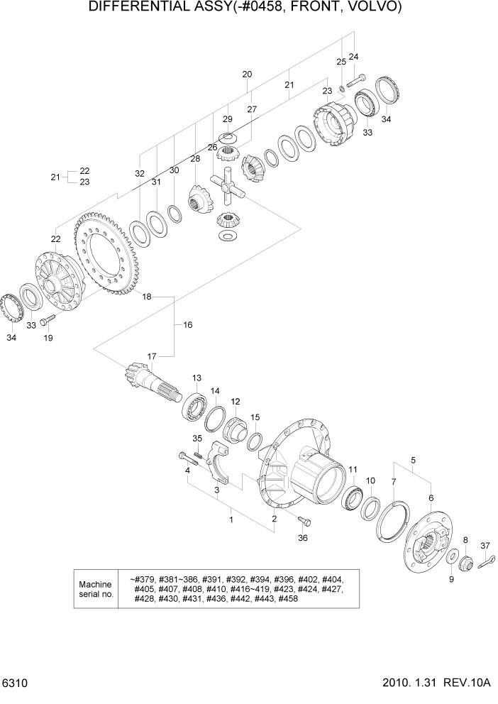 Схема запчастей Hyundai HL770-7A - PAGE 6310 DIFFERENTIAL ASSY(-#0458, FR, VOLVO) СИЛОВАЯ СИСТЕМА