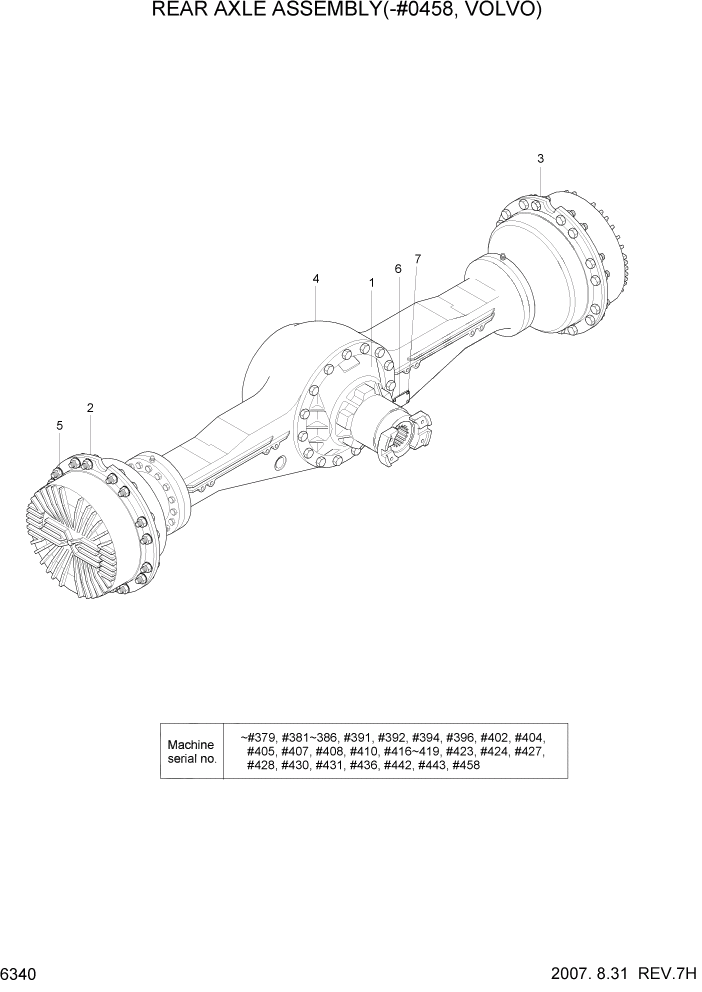 Схема запчастей Hyundai HL770-7A - PAGE 6340 REAR AXLE ASSEMBLY(-#0458, VOLVO) СИЛОВАЯ СИСТЕМА