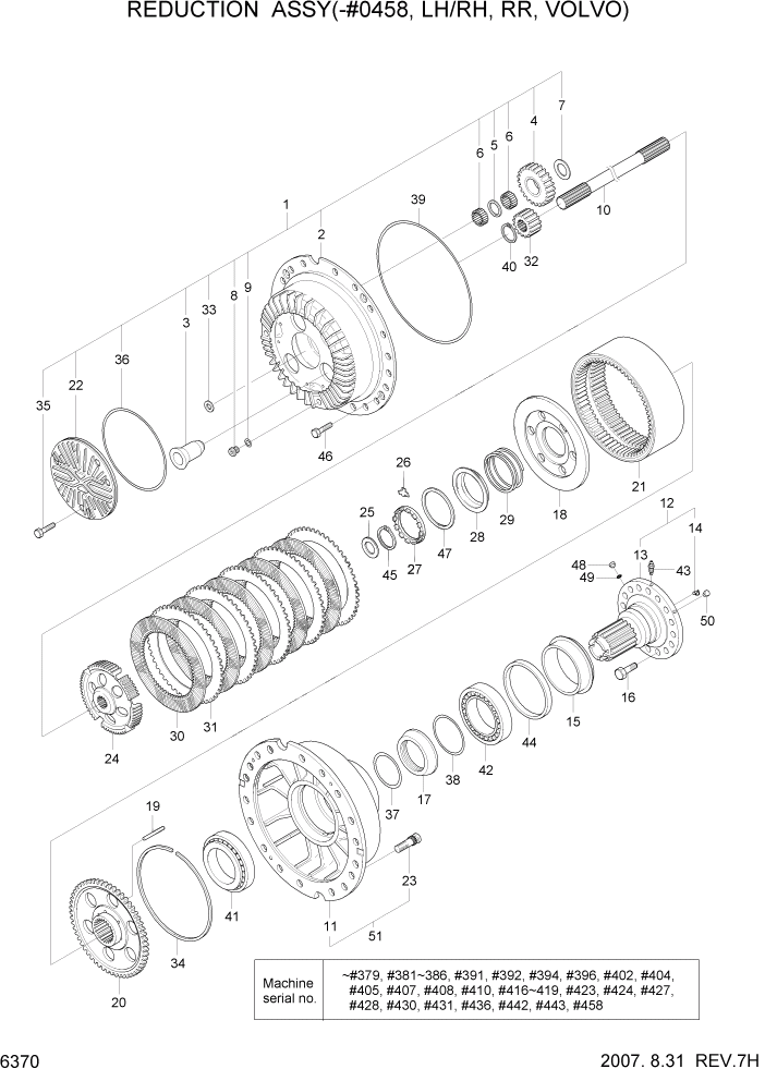 Схема запчастей Hyundai HL770-7A - PAGE 6370 REDUCTION ASSY(-#0458, LH/RH, VOLVO) СИЛОВАЯ СИСТЕМА