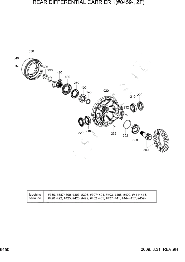 Схема запчастей Hyundai HL770-7A - PAGE 6450 REAR DIFFERENTIAL CARRIER 1(#0459-, ZF) СИЛОВАЯ СИСТЕМА
