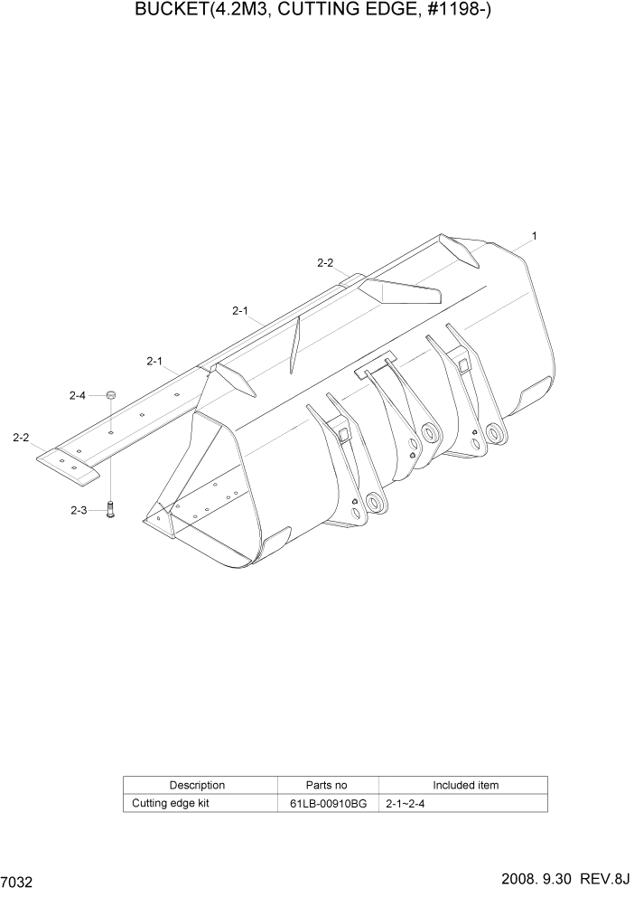 Схема запчастей Hyundai HL770-7A - PAGE 7032 BUCKET(4.2M3, CUTTING EDGE, #1198-) РАБОЧЕЕ ОБОРУДОВАНИЕ