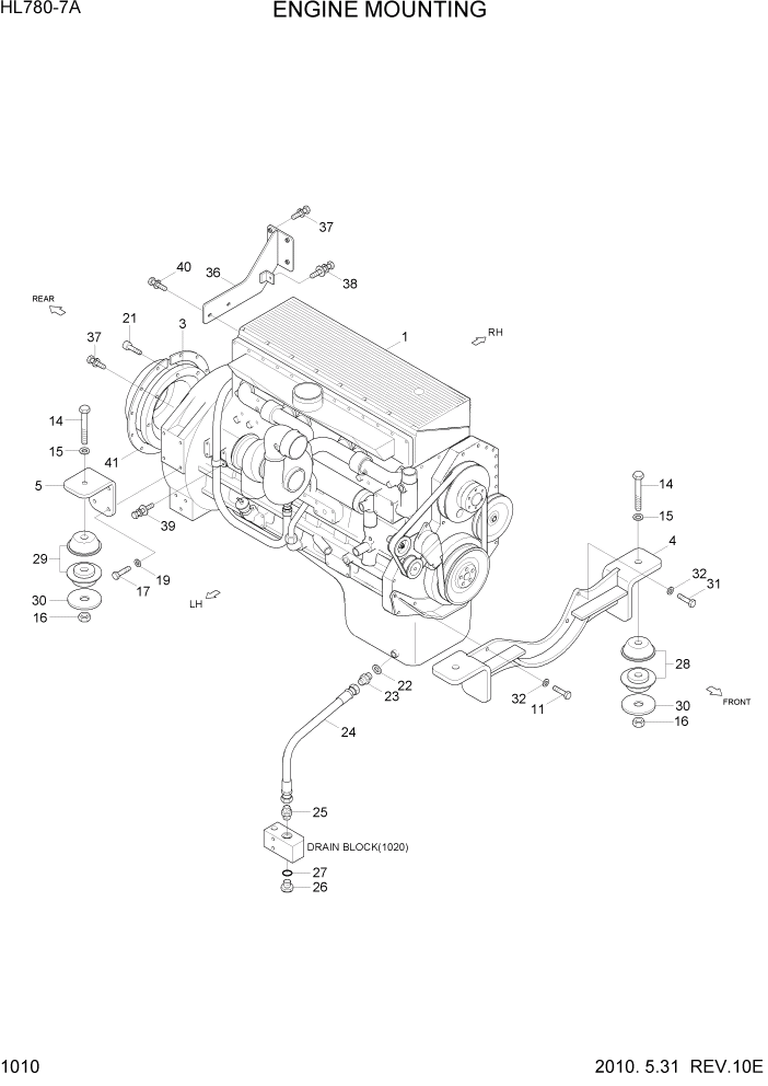 Схема запчастей Hyundai HL780-7A - PAGE 1010 ENGINE MOUNTING СИСТЕМА ДВИГАТЕЛЯ