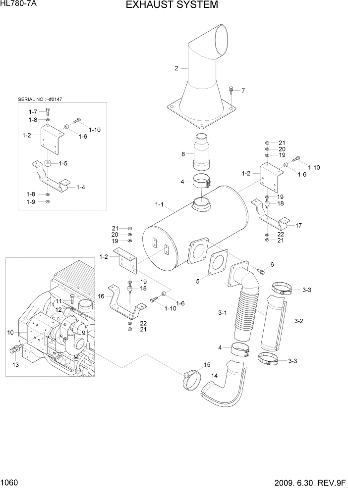 Схема запчастей Hyundai HL780-7A - PAGE 1060 EXHAUST SYSTEM СИСТЕМА ДВИГАТЕЛЯ
