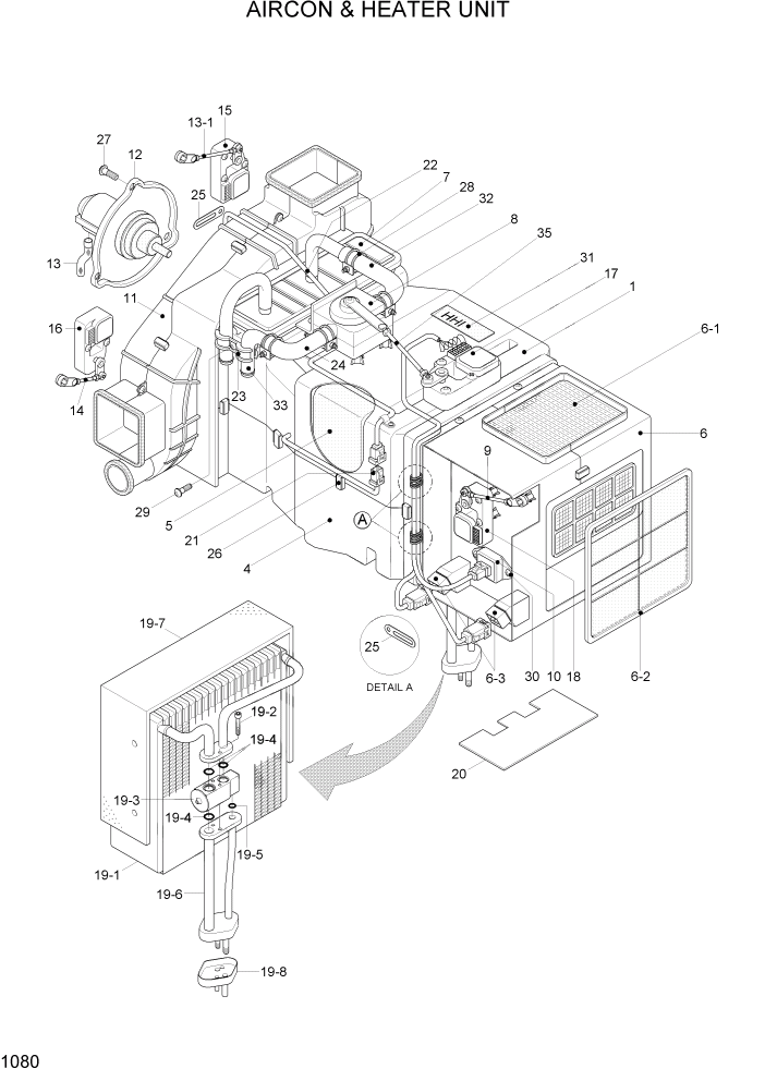 Схема запчастей Hyundai HL780-7A - PAGE 1080 AIRCON & HEATER UNIT СИСТЕМА ДВИГАТЕЛЯ