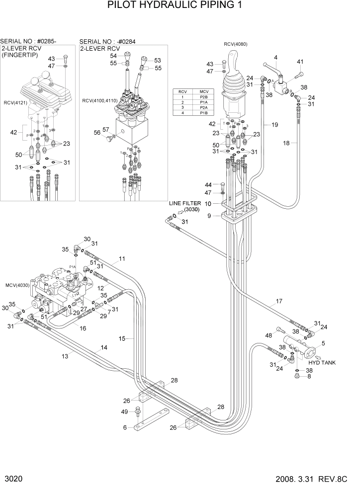 Схема запчастей Hyundai HL780-7A - PAGE 3020 PILOT HYDRAULIC PIPING 1 ГИДРАВЛИЧЕСКАЯ СИСТЕМА