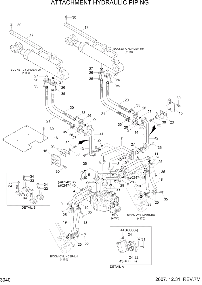 Схема запчастей Hyundai HL780-7A - PAGE 3040 ATTACHMENT HYDRAULIC PIPING ГИДРАВЛИЧЕСКАЯ СИСТЕМА