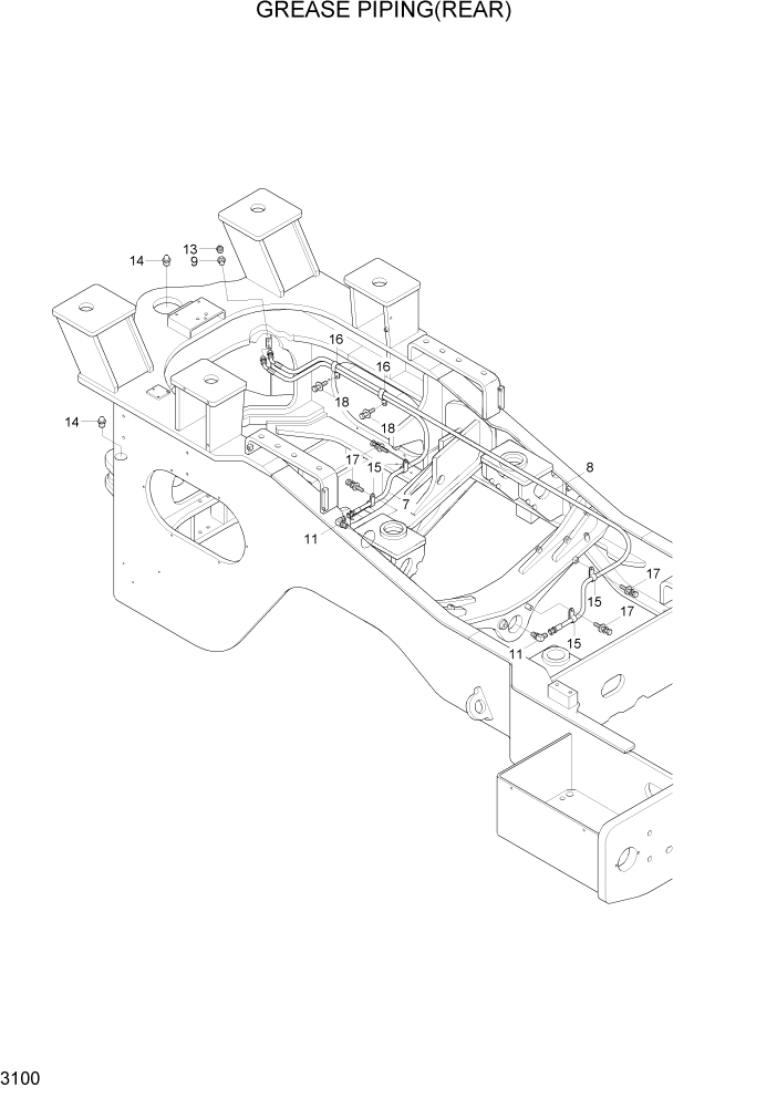 Схема запчастей Hyundai HL780-7A - PAGE 3100 GREASE PIPING(REAR) ГИДРАВЛИЧЕСКАЯ СИСТЕМА