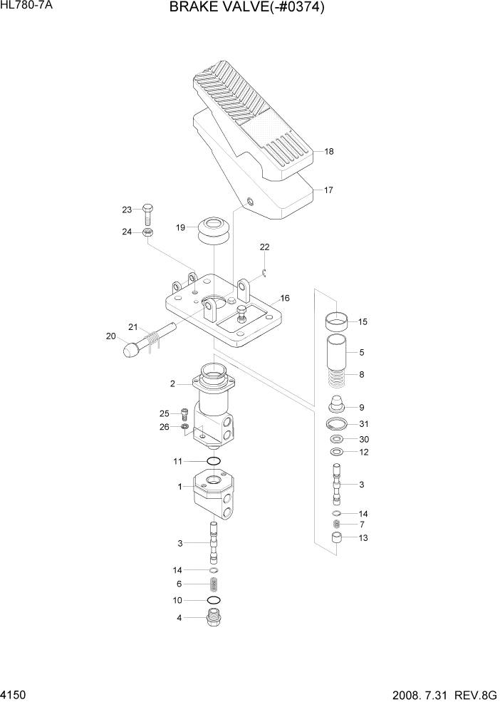 Схема запчастей Hyundai HL780-7A - PAGE 4150 BRAKE VALVE(-#0374) ГИДРАВЛИЧЕСКИЕ КОМПОНЕНТЫ