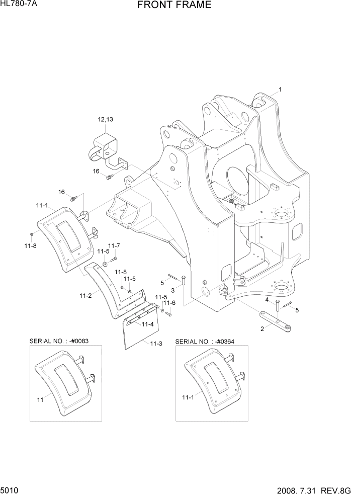 Схема запчастей Hyundai HL780-7A - PAGE 5010 FRONT FRAME СТРУКТУРА