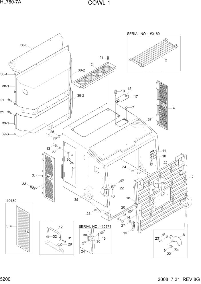 Схема запчастей Hyundai HL780-7A - PAGE 5200 COWL 1 СТРУКТУРА