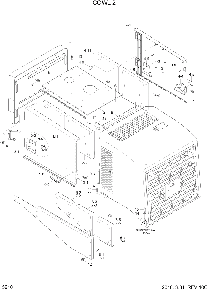 Схема запчастей Hyundai HL780-7A - PAGE 5210 COWL 2 СТРУКТУРА