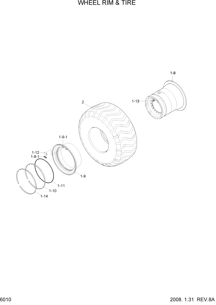 Схема запчастей Hyundai HL780-7A - PAGE 6010 WHEEL RIM & TIRE СИЛОВАЯ СИСТЕМА