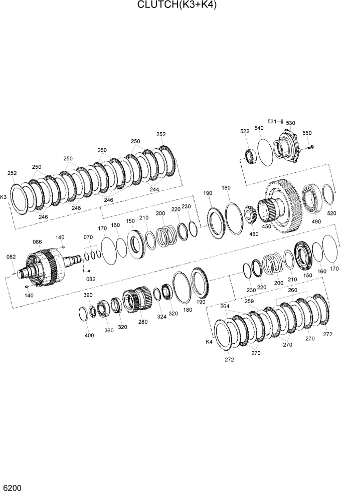 Схема запчастей Hyundai HL780-7A - PAGE 6200 CLUTCH(K3+K4) СИЛОВАЯ СИСТЕМА
