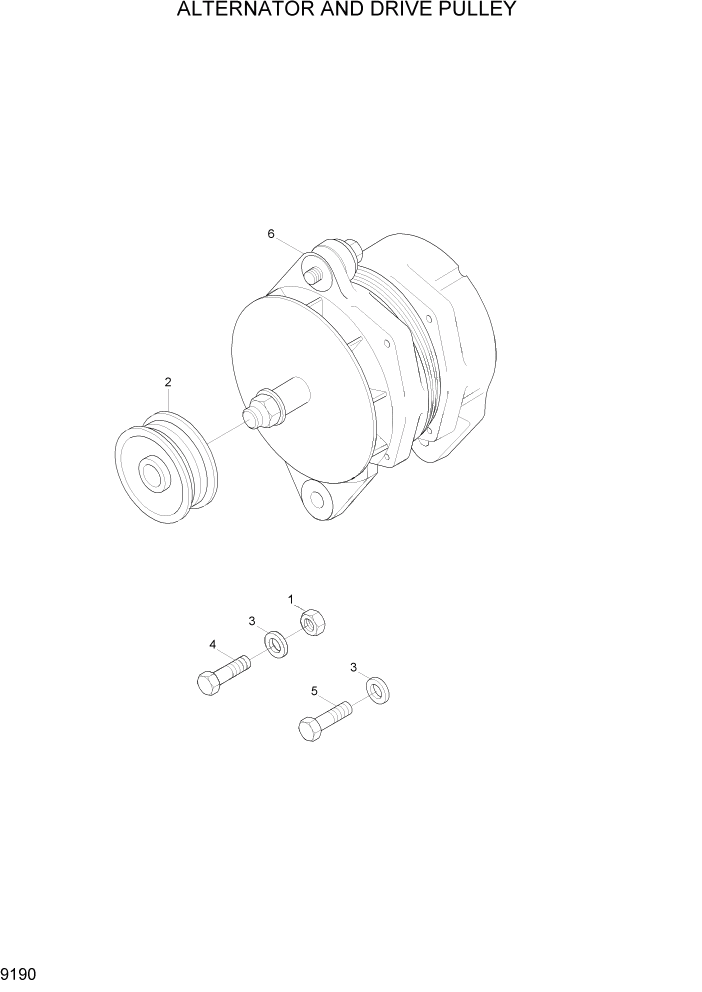 Схема запчастей Hyundai HL780-7A - PAGE 9190 ALTERNATOR AND DRIVE PULLEY ДВИГАТЕЛЬ БАЗА
