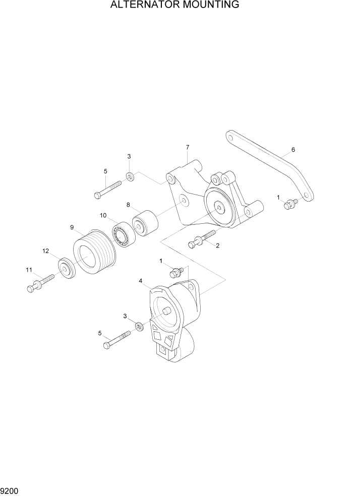 Схема запчастей Hyundai HL780-7A - PAGE 9200 ALTERNATOR MOUNTING ДВИГАТЕЛЬ БАЗА