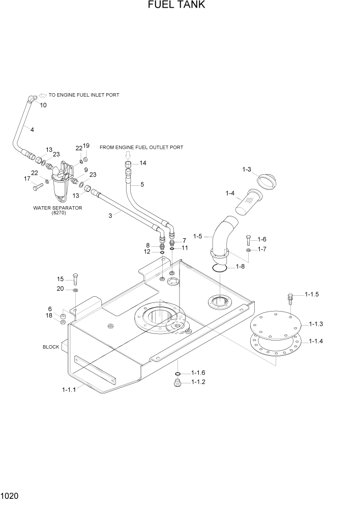 Схема запчастей Hyundai HL740-3ATM - PAGE 1020 FUEL TANK ДВИГАТЕЛЬ