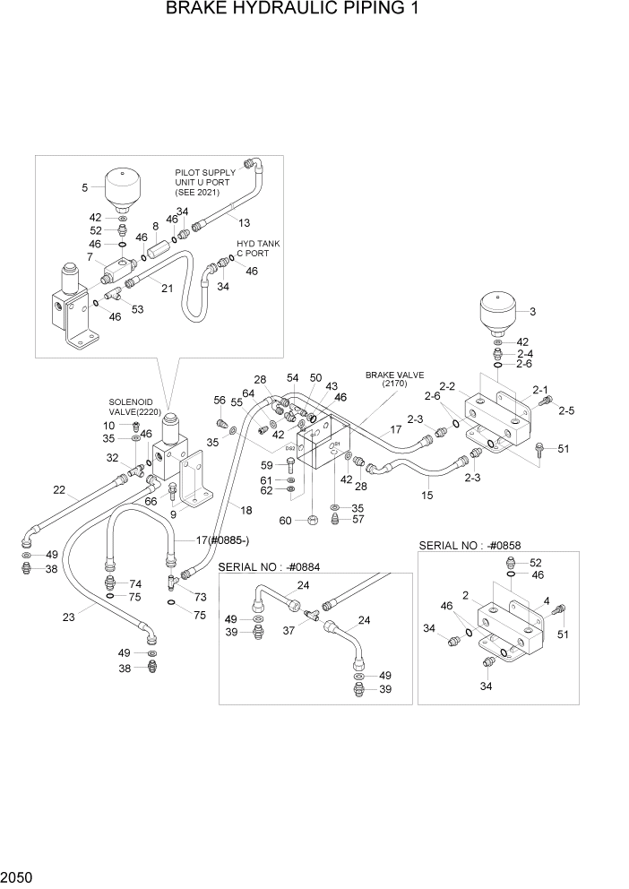 Схема запчастей Hyundai HL740-3ATM - PAGE 2050 BRAKE HYDRAULIC PIPING 1 ГИДРАВЛИЧЕСКАЯ СИСТЕМА
