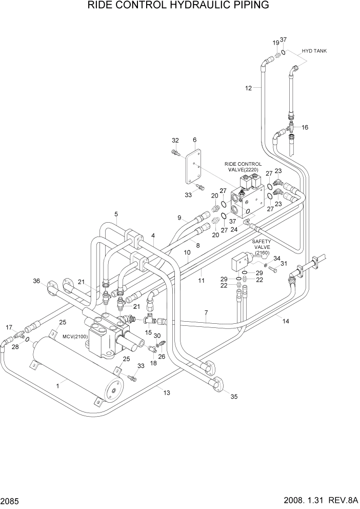 Схема запчастей Hyundai HL740-3ATM - PAGE 2085 RIDE CONTROL HYDRAULIC PIPING ГИДРАВЛИЧЕСКАЯ СИСТЕМА
