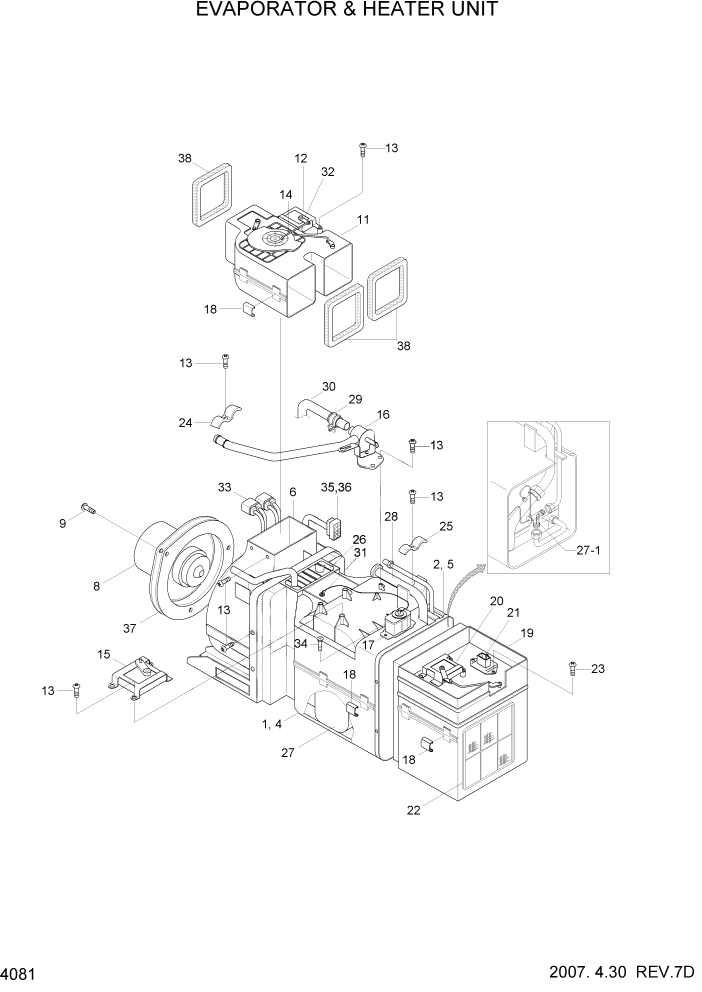 Схема запчастей Hyundai HL740-3ATM - PAGE 4081 EVAPORATOR & HEATER UNIT ЭЛЕКТРИЧЕСКАЯ СИСТЕМА