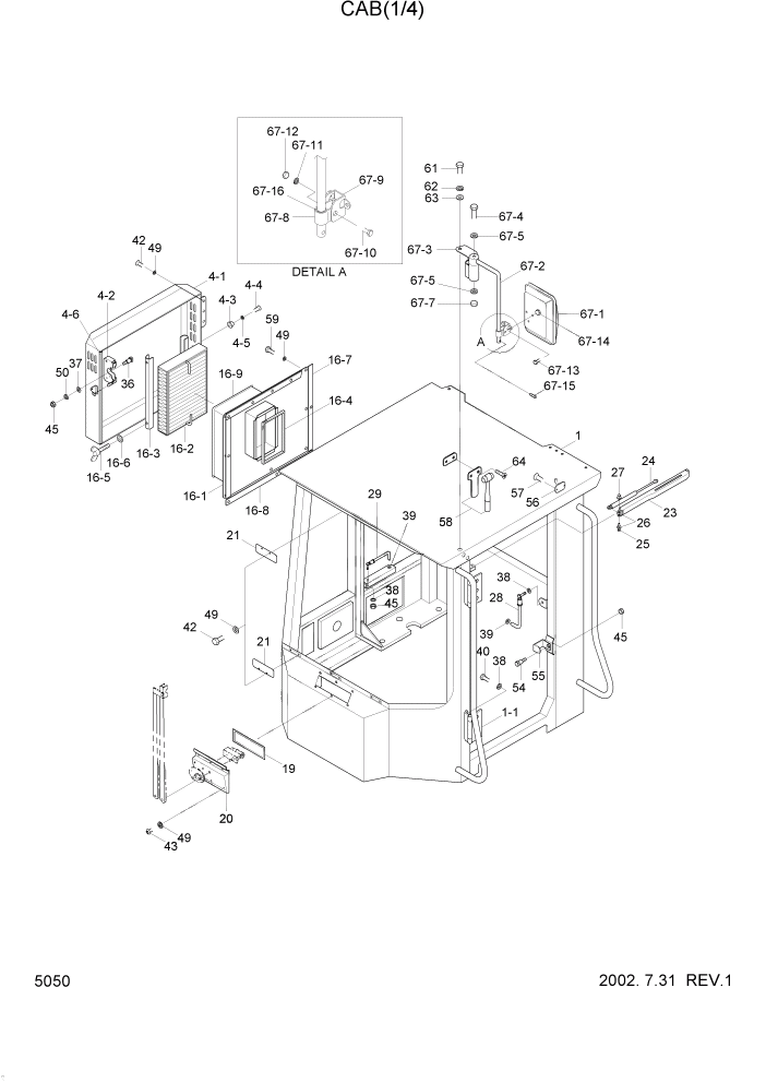 Схема запчастей Hyundai HL740-3ATM - PAGE 5050 CAB(1/4) СТРУКТУРА