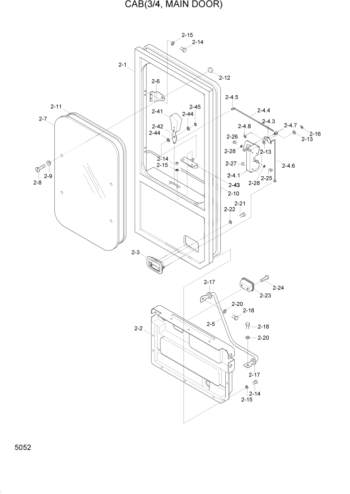 Схема запчастей Hyundai HL740-3ATM - PAGE 5052 CAB(3/4, MAIN DOOR) СТРУКТУРА