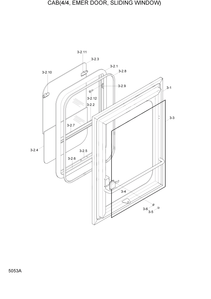 Схема запчастей Hyundai HL740-3ATM - PAGE 5053A CAB(4/4, EMER DOOR, SLIDING WINDOW) СТРУКТУРА