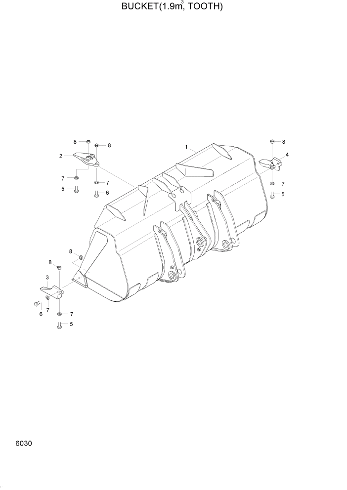 Схема запчастей Hyundai HL740-3ATM - PAGE 6030 BUCKET(1.9M3, TOOTH) РАБОЧЕЕ ОБОРУДОВАНИЕ